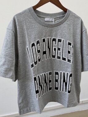 Anine Bing Letter Logo Cotton Tee Heather Grey Casual Summer Top